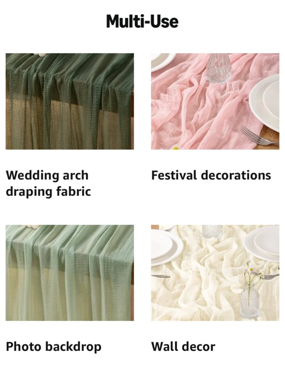 Boho ivory cheesecloth rustic gauze table runner draped panel • 4 pack, like new